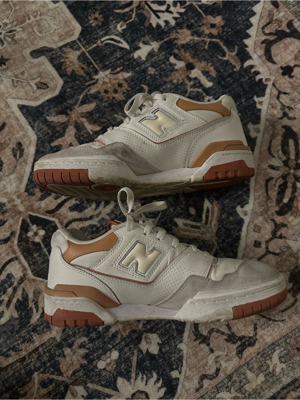 New Balance Cream and Brown Low-Top Sneakers